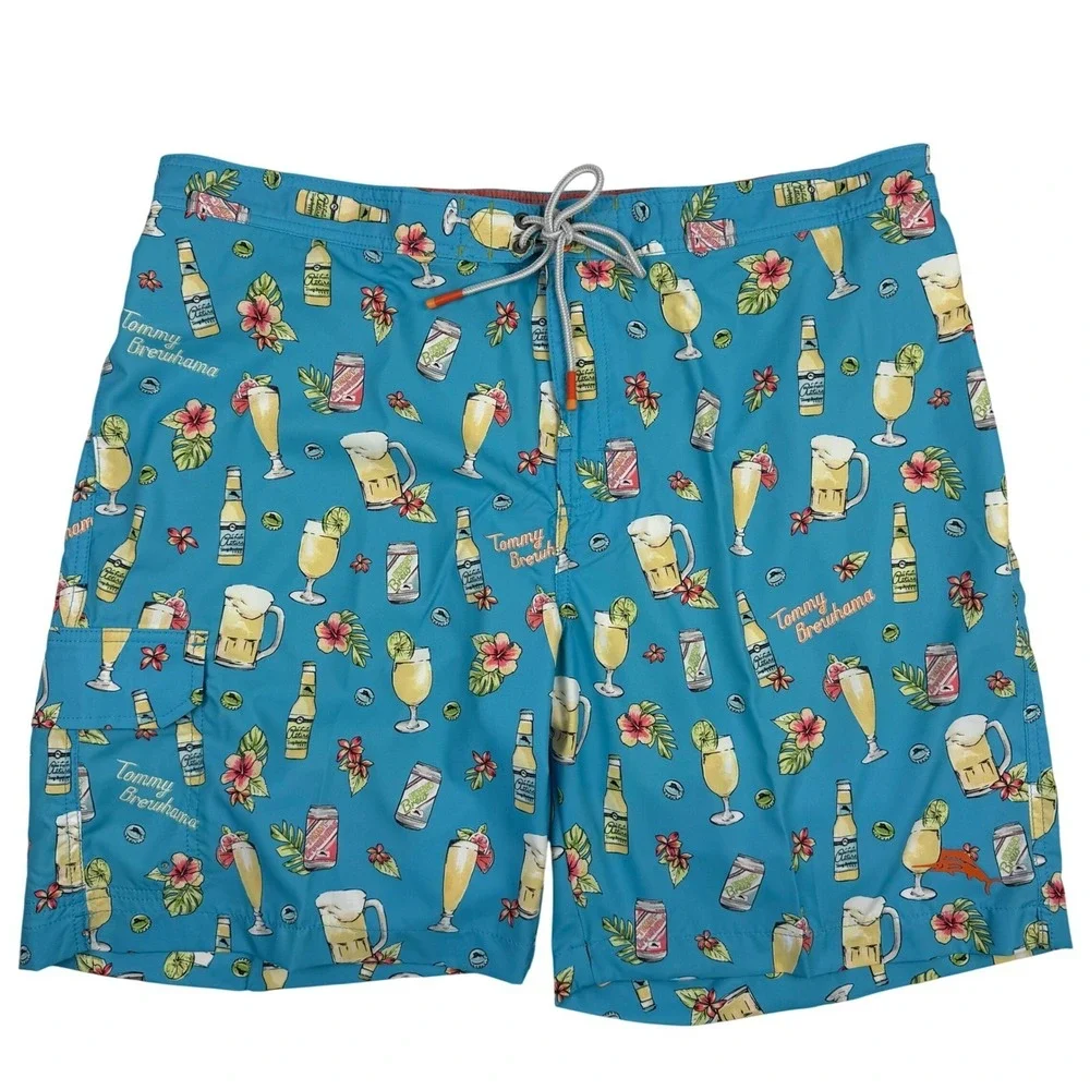 Tommy Bahama‎ Baja Tommy Brewhama Blue Beer Print Swim Trunks 3XLT Boardshorts